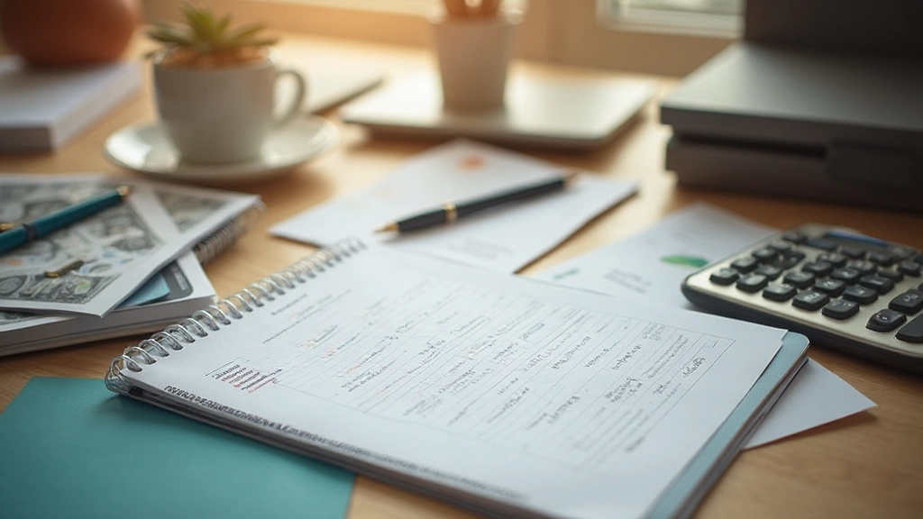 Записная книжка с планом бюджета и калькулятором на столе