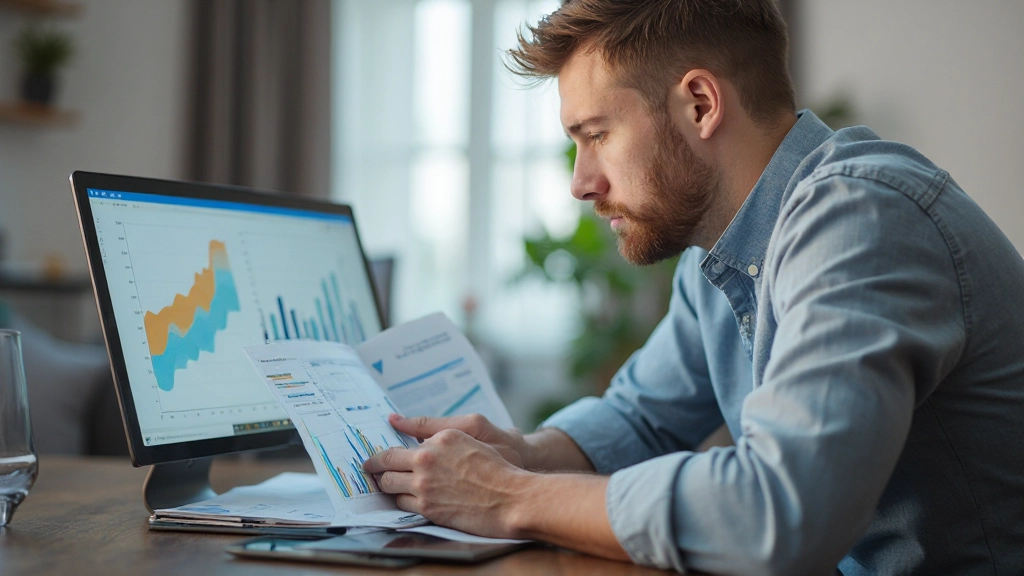 Человек на ноутбуке работает с финансовым планом и графиками снижения долга