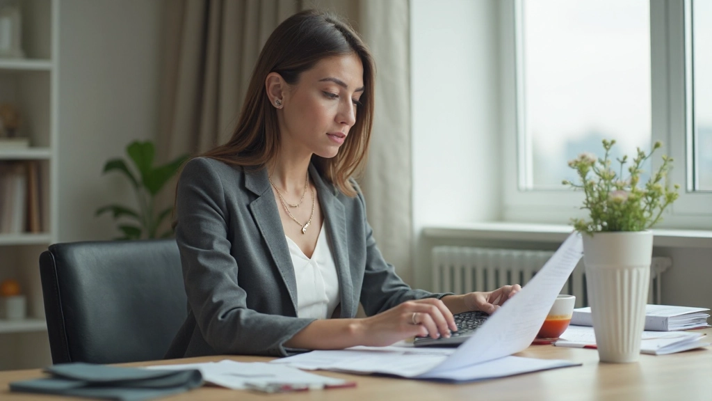 Рабочее место с документами о кредитах, калькулятором и ноутбуком на столе